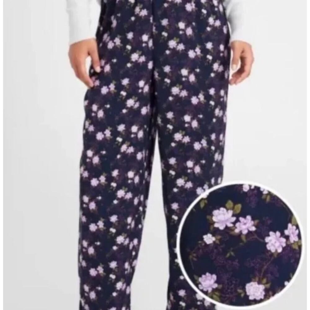 Banana Republic Navy Floral Elastic Waist Satin Pajama Casual Lounge Pants Sz M